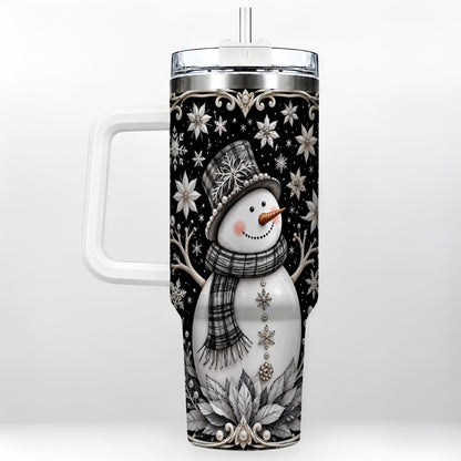 Pearl Snowman 40oz Tumbler with Handle, Winter Stainless Steel Travel Cup