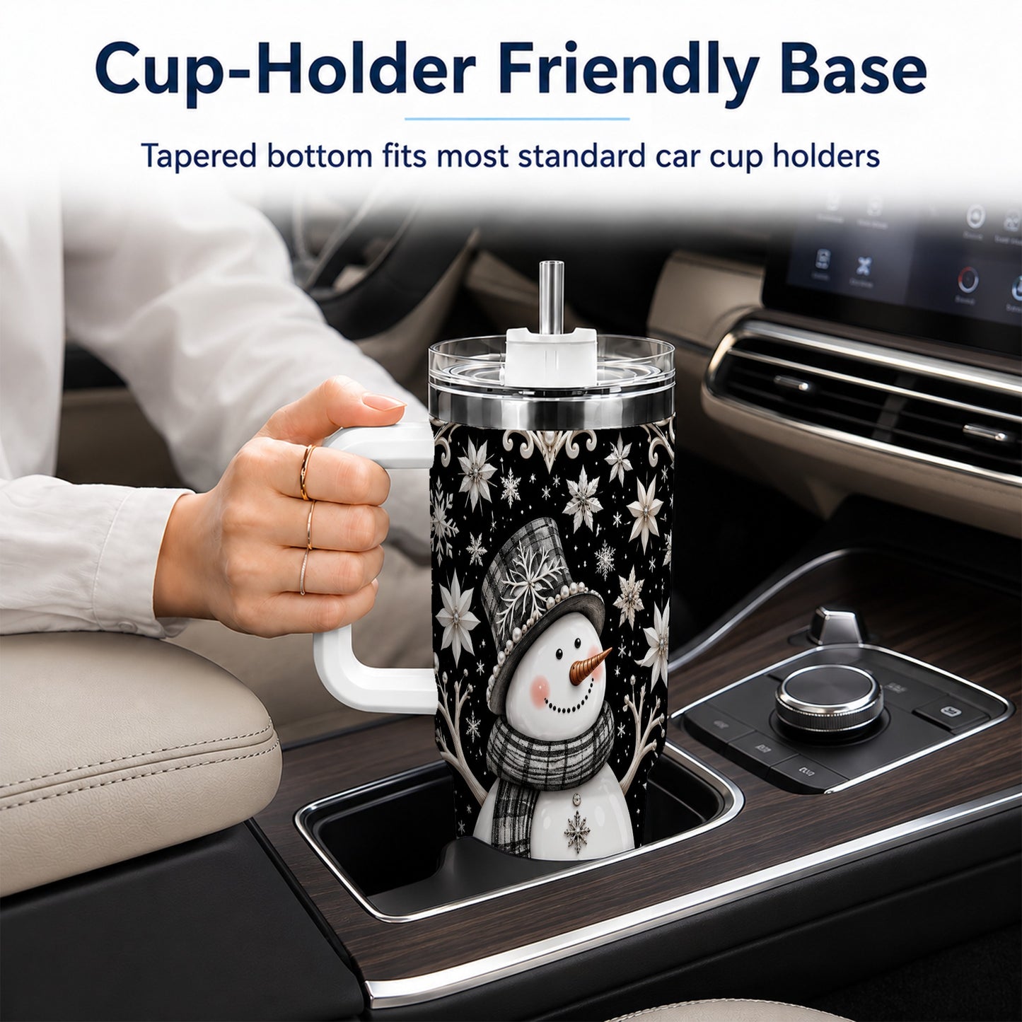 #pl[40oz|White] Pearl Snowman 40oz Tumbler with Handle, Winter Stainless Steel Travel Cup