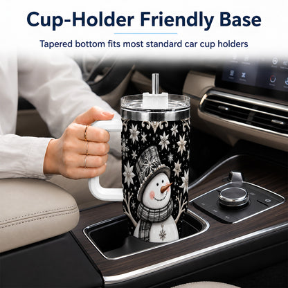 #pl[40oz|White] Pearl Snowman 40oz Tumbler with Handle, Winter Stainless Steel Travel Cup