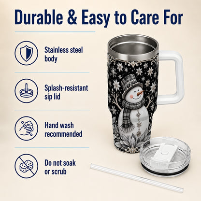 #pl[40oz|White] Pearl Snowman 40oz Tumbler with Handle, Winter Stainless Steel Travel Cup