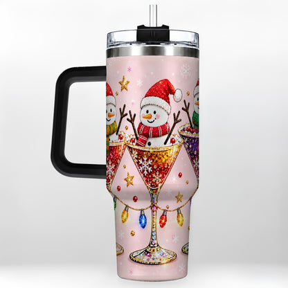 #pl[40oz|Black] Snowman Martini 40oz Tumbler with Handle, Holiday Travel Cup