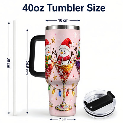 #pl[40oz|Black] Snowman Martini 40oz Tumbler with Handle, Holiday Travel Cup