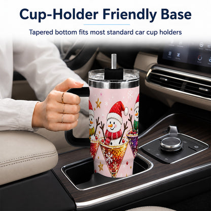 #pl[40oz|Black] Snowman Martini 40oz Tumbler with Handle, Holiday Travel Cup