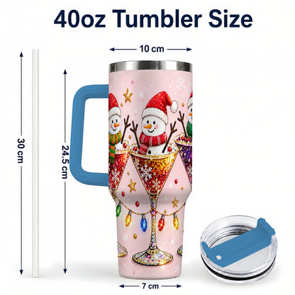 #pl[40oz|Blue] Snowman Martini 40oz Tumbler with Handle, Holiday Travel Cup