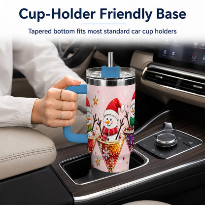 #pl[40oz|Blue] Snowman Martini 40oz Tumbler with Handle, Holiday Travel Cup