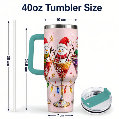 #pl[40oz|Green] Snowman Martini 40oz Tumbler with Handle, Holiday Travel Cup