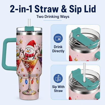 #pl[40oz|Green] Snowman Martini 40oz Tumbler with Handle, Holiday Travel Cup