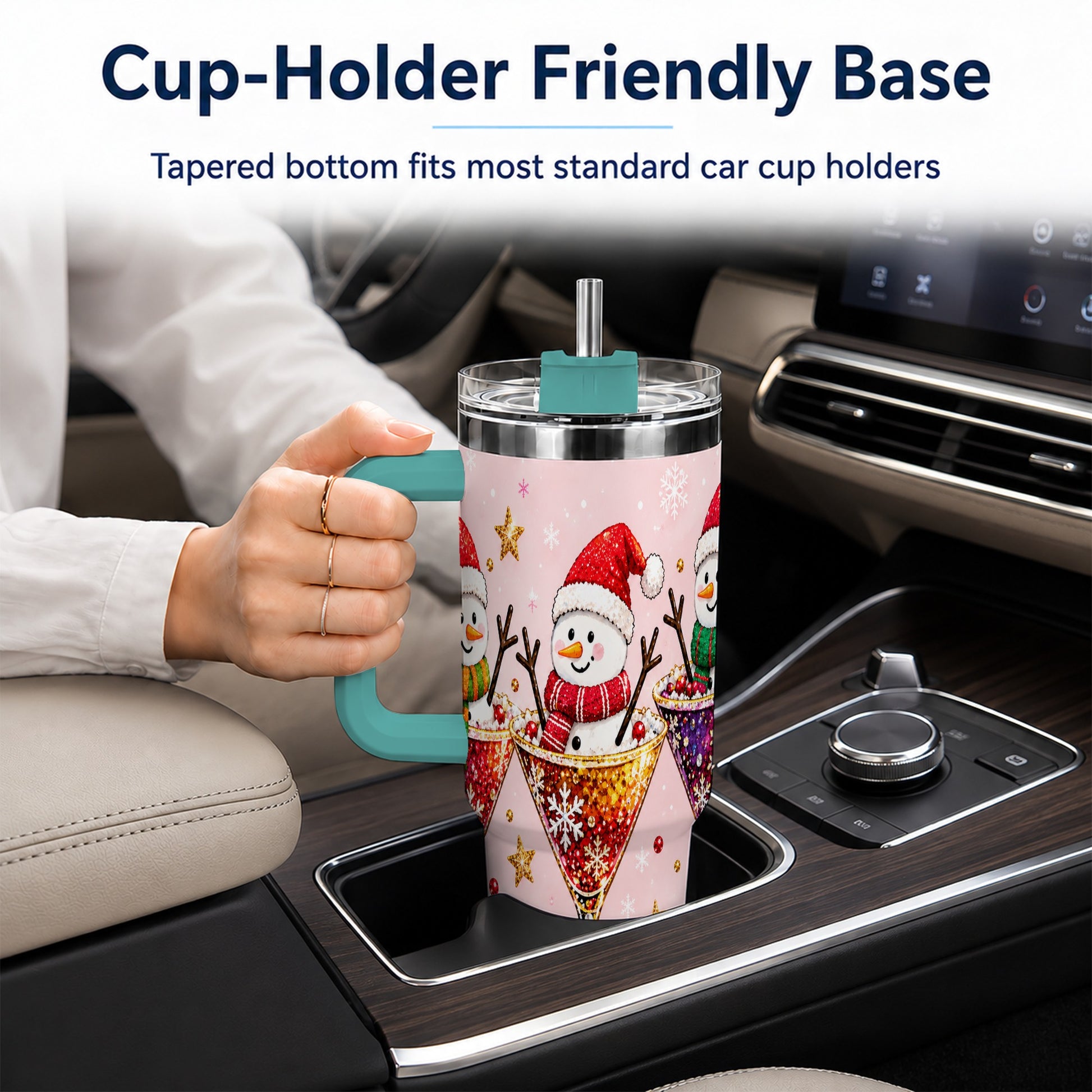 #pl[40oz|Green] Snowman Martini 40oz Tumbler with Handle, Holiday Travel Cup