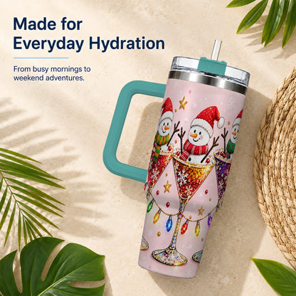 #pl[40oz|Green] Snowman Martini 40oz Tumbler with Handle, Holiday Travel Cup