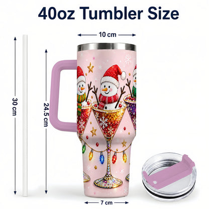 #pl[40oz|Pink] Snowman Martini 40oz Tumbler with Handle, Holiday Travel Cup