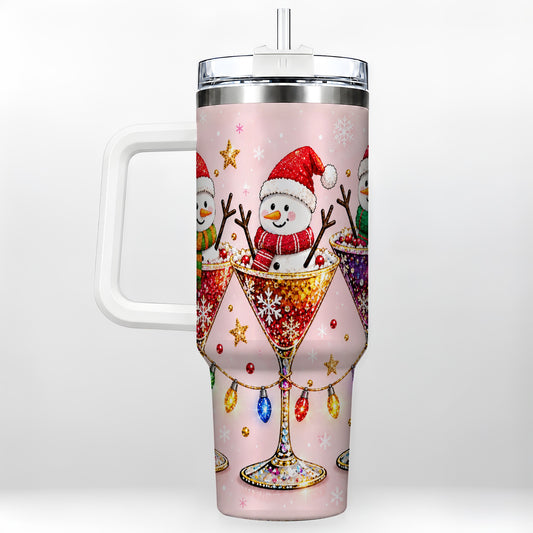 Snowman Martini 40oz Tumbler with Handle, Holiday Travel Cup