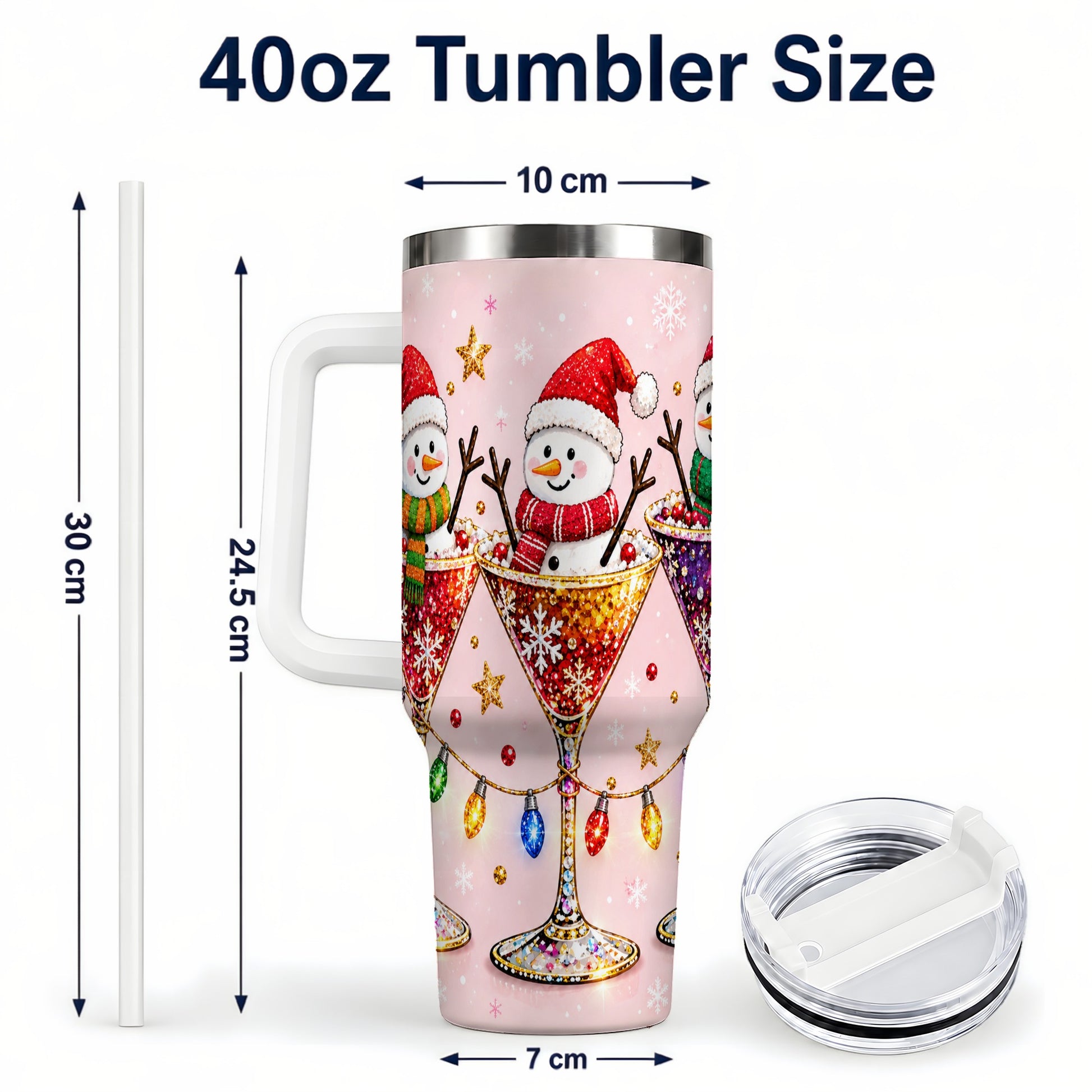 #pl[40oz|White] Snowman Martini 40oz Tumbler with Handle, Holiday Travel Cup