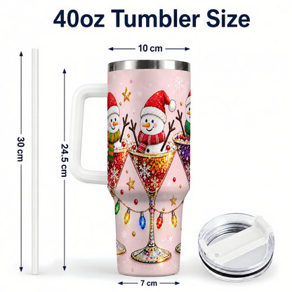 #pl[40oz|White] Snowman Martini 40oz Tumbler with Handle, Holiday Travel Cup