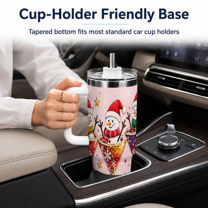 #pl[40oz|White] Snowman Martini 40oz Tumbler with Handle, Holiday Travel Cup