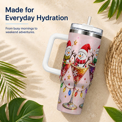 #pl[40oz|White] Snowman Martini 40oz Tumbler with Handle, Holiday Travel Cup