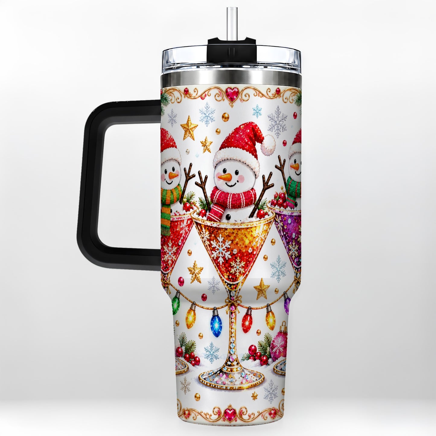 #pl[40oz|Black] Snowman Martini 40oz Tumbler with Handle, Christmas Travel Cup