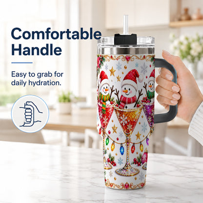 #pl[40oz|Black] Snowman Martini 40oz Tumbler with Handle, Christmas Travel Cup