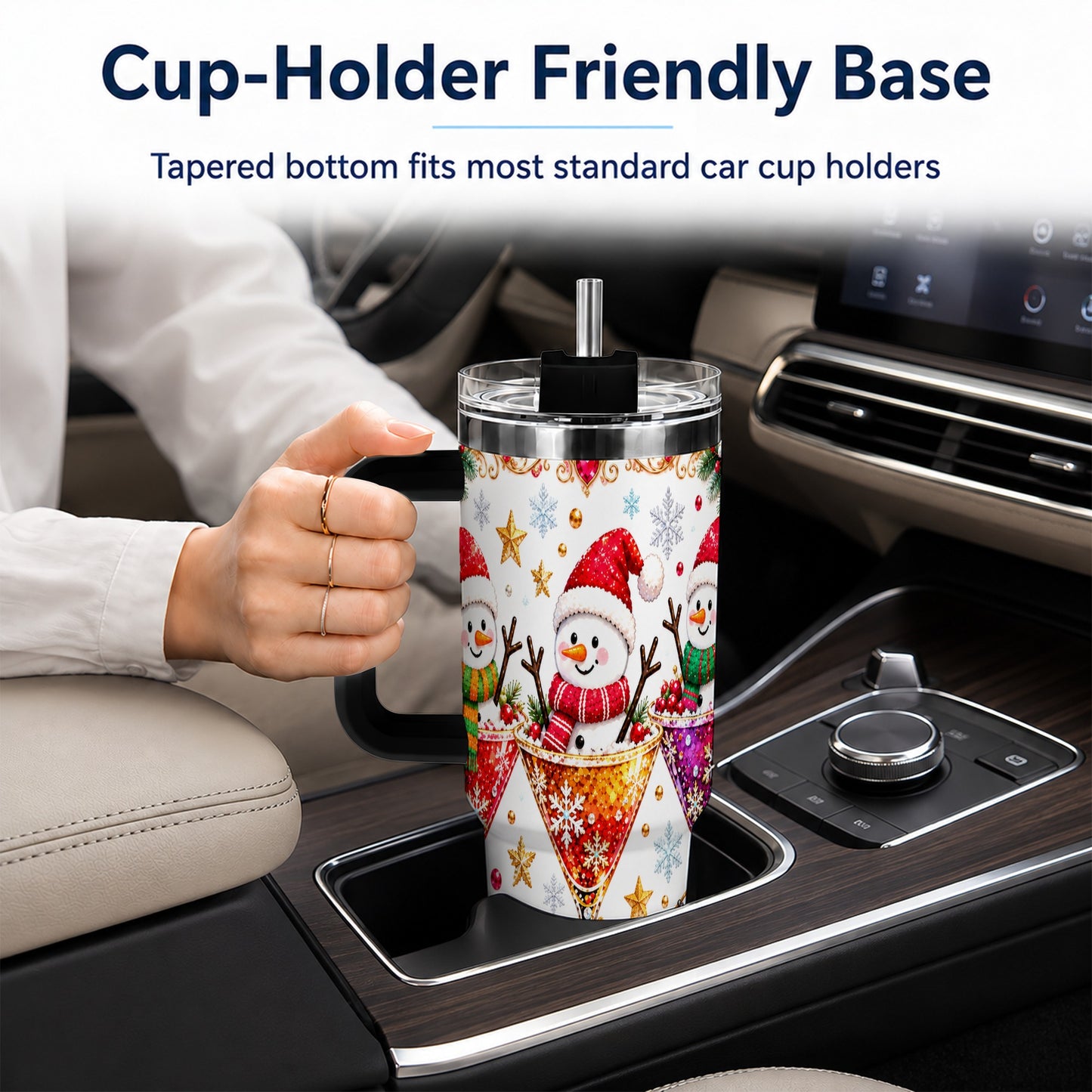 #pl[40oz|Black] Snowman Martini 40oz Tumbler with Handle, Christmas Travel Cup