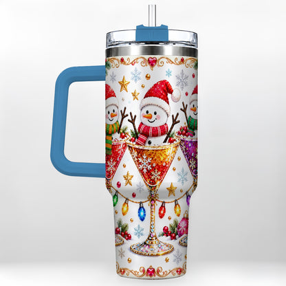 #pl[40oz|Blue] Snowman Martini 40oz Tumbler with Handle, Christmas Travel Cup
