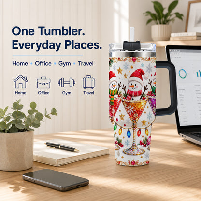 #pl[40oz|Black] Snowman Martini 40oz Tumbler with Handle, Christmas Travel Cup