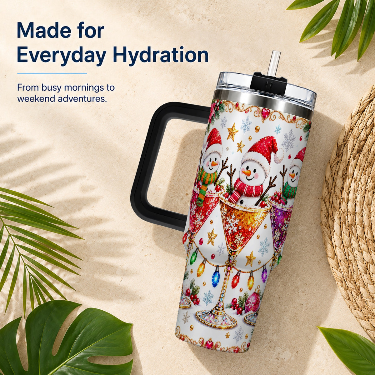 #pl[40oz|Black] Snowman Martini 40oz Tumbler with Handle, Christmas Travel Cup