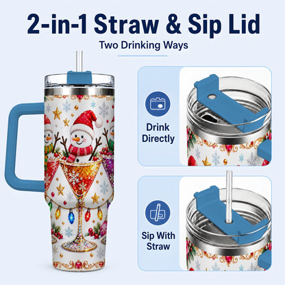 #pl[40oz|Blue] Snowman Martini 40oz Tumbler with Handle, Christmas Travel Cup