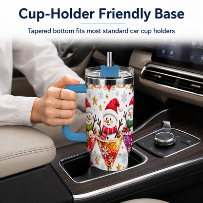 #pl[40oz|Blue] Snowman Martini 40oz Tumbler with Handle, Christmas Travel Cup