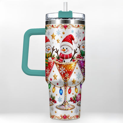 #pl[40oz|Green] Snowman Martini 40oz Tumbler with Handle, Christmas Travel Cup