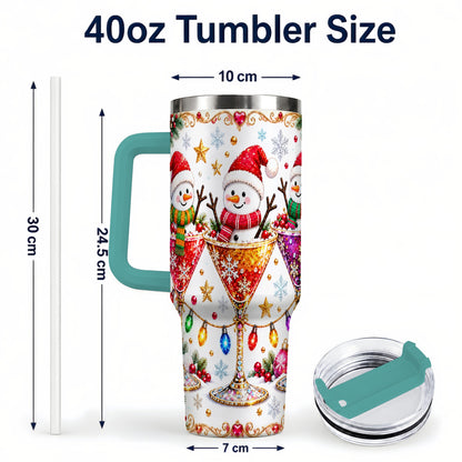 #pl[40oz|Green] Snowman Martini 40oz Tumbler with Handle, Christmas Travel Cup