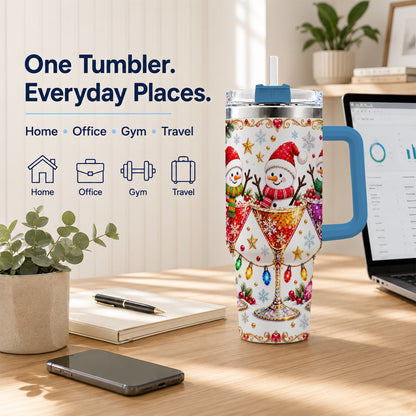 #pl[40oz|Blue] Snowman Martini 40oz Tumbler with Handle, Christmas Travel Cup