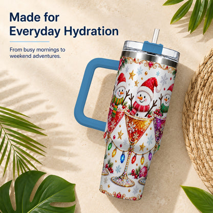 #pl[40oz|Blue] Snowman Martini 40oz Tumbler with Handle, Christmas Travel Cup