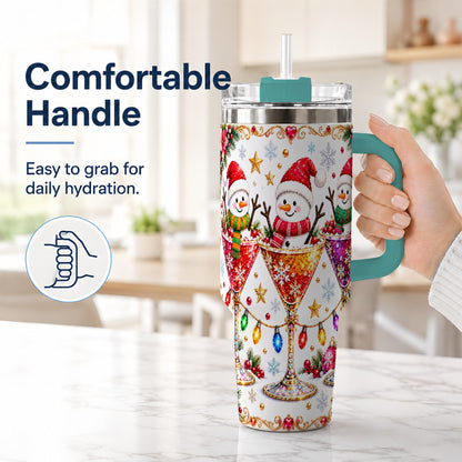 #pl[40oz|Green] Snowman Martini 40oz Tumbler with Handle, Christmas Travel Cup