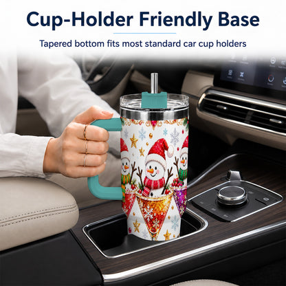 #pl[40oz|Green] Snowman Martini 40oz Tumbler with Handle, Christmas Travel Cup