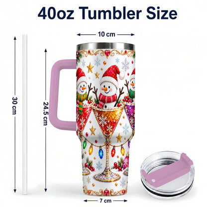 #pl[40oz|Pink] Snowman Martini 40oz Tumbler with Handle, Christmas Travel Cup