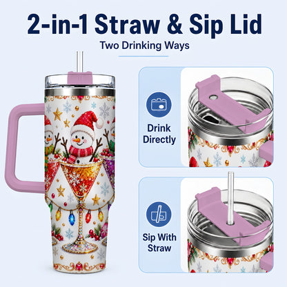 #pl[40oz|Pink] Snowman Martini 40oz Tumbler with Handle, Christmas Travel Cup