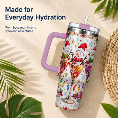 #pl[40oz|Pink] Snowman Martini 40oz Tumbler with Handle, Christmas Travel Cup