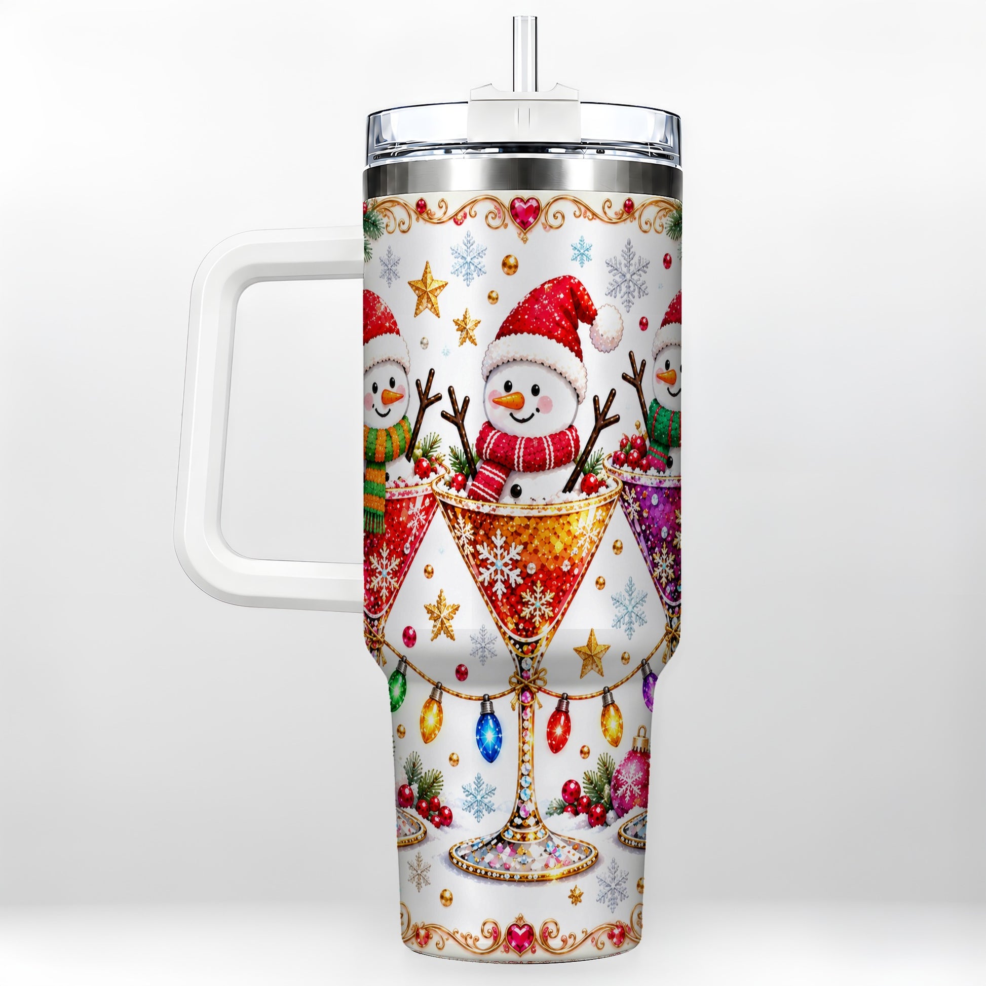 Snowman Martini 40oz Tumbler with Handle, Christmas Travel Cup