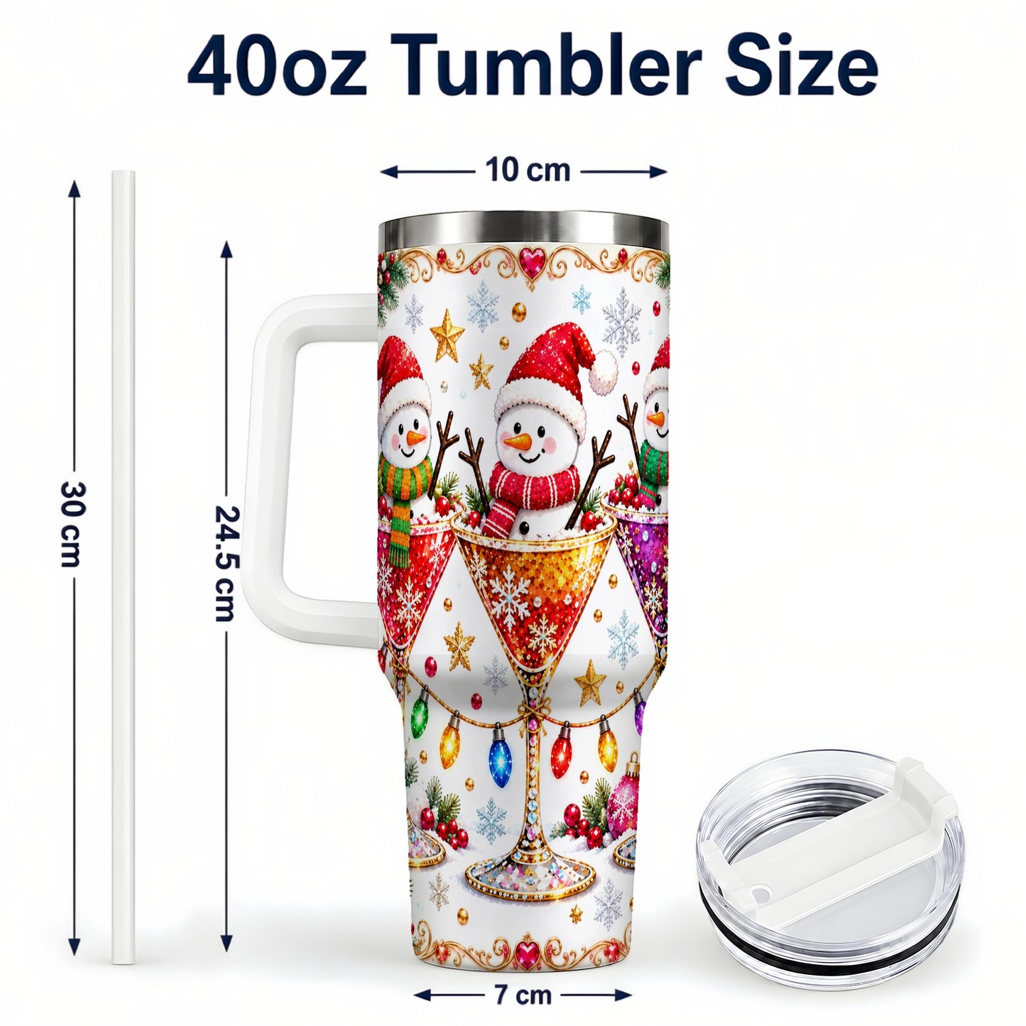 #pl[40oz|White] Snowman Martini 40oz Tumbler with Handle, Christmas Travel Cup