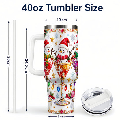 #pl[40oz|White] Snowman Martini 40oz Tumbler with Handle, Christmas Travel Cup