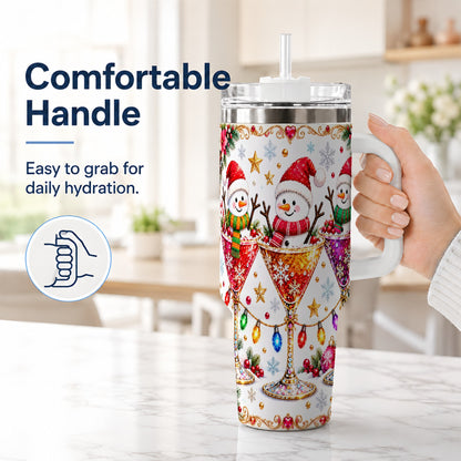 #pl[40oz|White] Snowman Martini 40oz Tumbler with Handle, Christmas Travel Cup