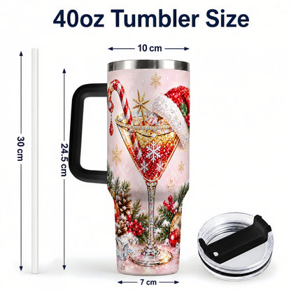 #pl[40oz|Black] Christmas Martini 40oz Tumbler with Handle, Holiday Travel Cup