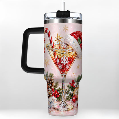 #pl[40oz|Black] Christmas Martini 40oz Tumbler with Handle, Holiday Travel Cup