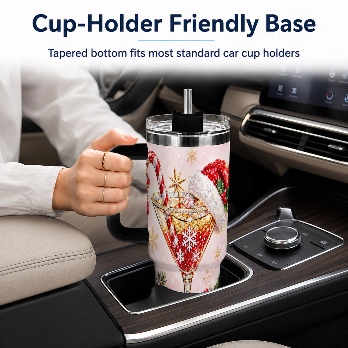 #pl[40oz|Black] Christmas Martini 40oz Tumbler with Handle, Holiday Travel Cup