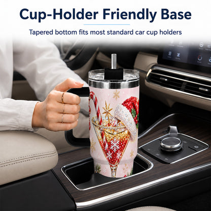 #pl[40oz|Black] Christmas Martini 40oz Tumbler with Handle, Holiday Travel Cup