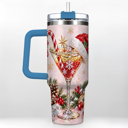 #pl[40oz|Blue] Christmas Martini 40oz Tumbler with Handle, Holiday Travel Cup