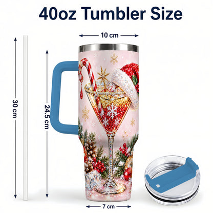 #pl[40oz|Blue] Christmas Martini 40oz Tumbler with Handle, Holiday Travel Cup