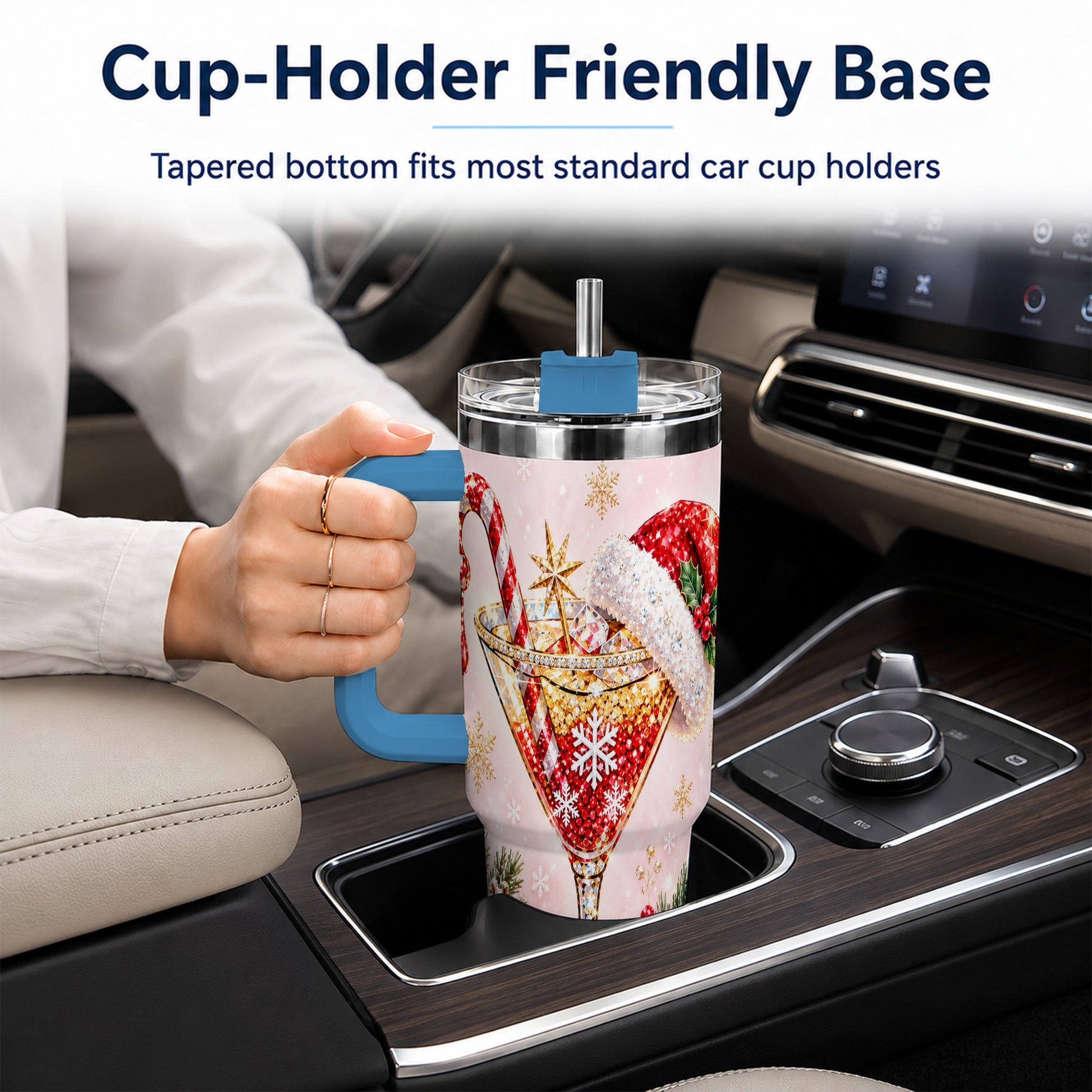 #pl[40oz|Blue] Christmas Martini 40oz Tumbler with Handle, Holiday Travel Cup