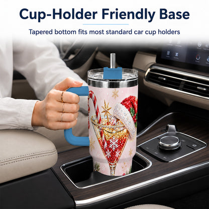 #pl[40oz|Blue] Christmas Martini 40oz Tumbler with Handle, Holiday Travel Cup