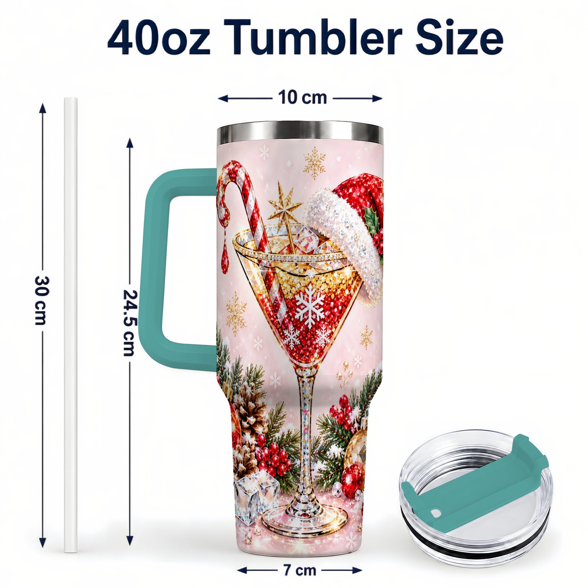 #pl[40oz|Green] Christmas Martini 40oz Tumbler with Handle, Holiday Travel Cup