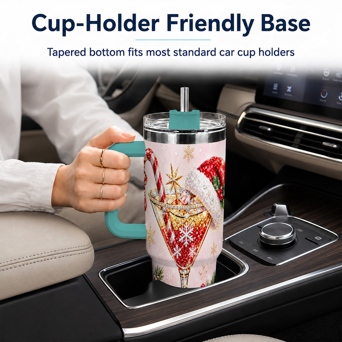 #pl[40oz|Green] Christmas Martini 40oz Tumbler with Handle, Holiday Travel Cup